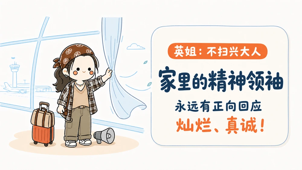 英姐，不扫兴大人，家里的精神领袖，人物在左、文字在右